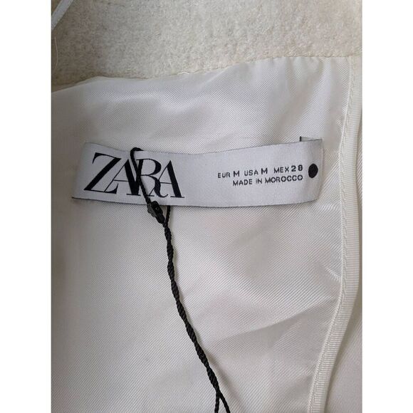 Zara Gold Tone Buttons Textured Weave Cream Oyster Cropped Blazer sz M Medium NW - Picture 9 of 12